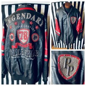 Pelle Pelle Black & Red Embellished Leather Bomber Jacket
